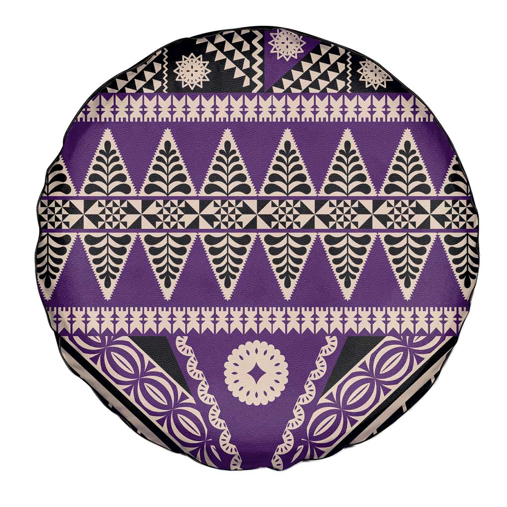 Vintage Bula Fiji Spare Tire Cover Purple Tapa Masi Motif LT9 - Polynesian Pride