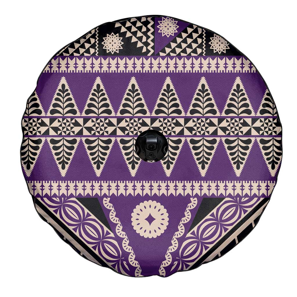 Vintage Bula Fiji Spare Tire Cover Purple Tapa Masi Motif LT9 - Polynesian Pride