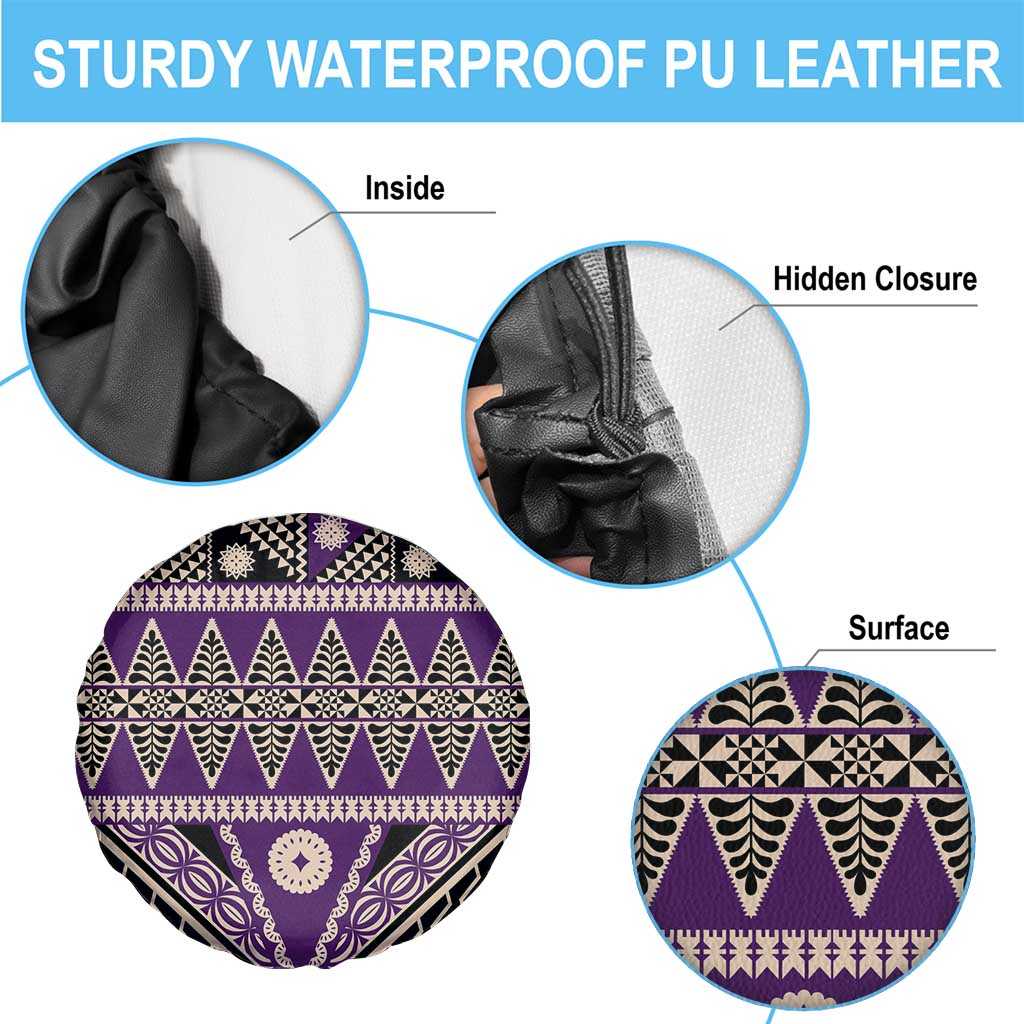 Vintage Bula Fiji Spare Tire Cover Purple Tapa Masi Motif LT9 - Polynesian Pride