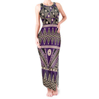 Vintage Bula Fiji Tank Maxi Dress Purple Tapa Masi Motif LT9 Women Purple - Polynesian Pride