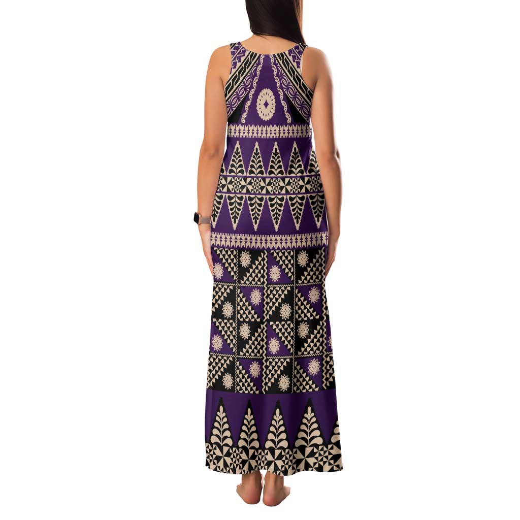 Vintage Bula Fiji Tank Maxi Dress Purple Tapa Masi Motif LT9 - Polynesian Pride
