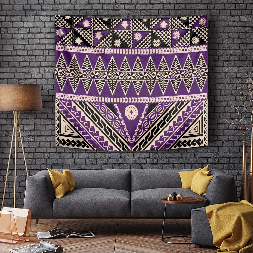 Vintage Bula Fiji Tapestry Purple Tapa Masi Motif
