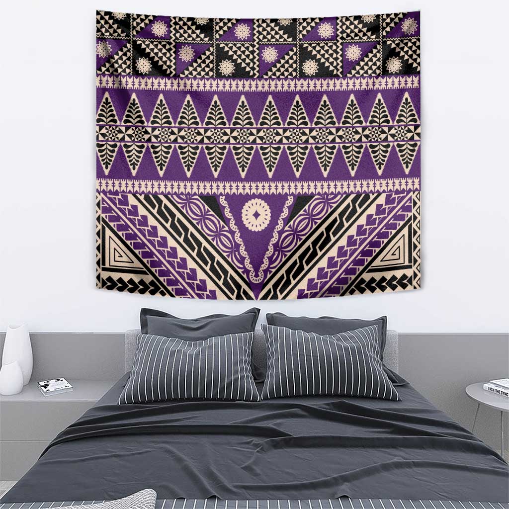 Vintage Bula Fiji Tapestry Purple Tapa Masi Motif