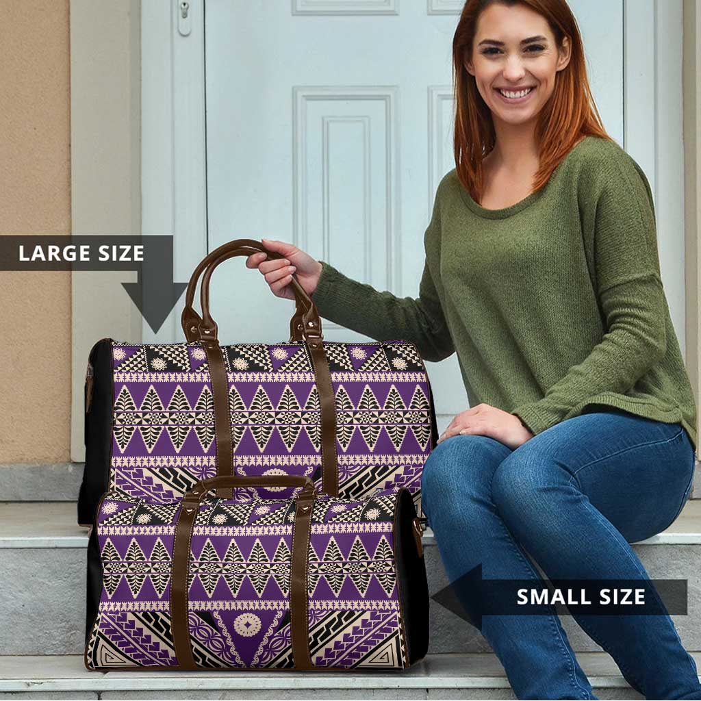Vintage Bula Fiji Travel Bag Purple Tapa Masi Motif - Polynesian Pride