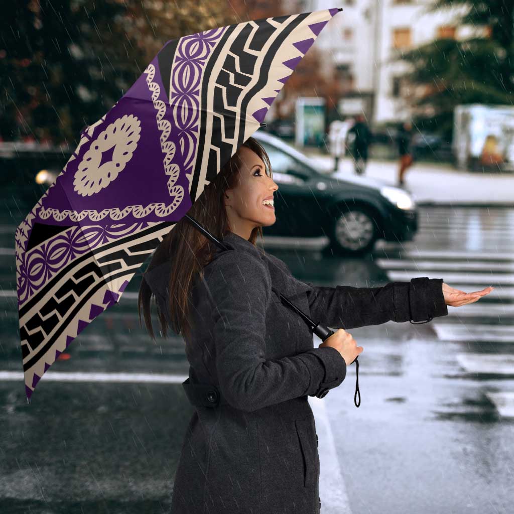 Vintage Bula Fiji Umbrella Purple Tapa Masi Motif - Polynesian Pride