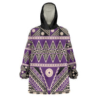 Vintage Bula Fiji Wearable Blanket Hoodie Purple Tapa Masi Motif LT9 One Size Purple - Polynesian Pride
