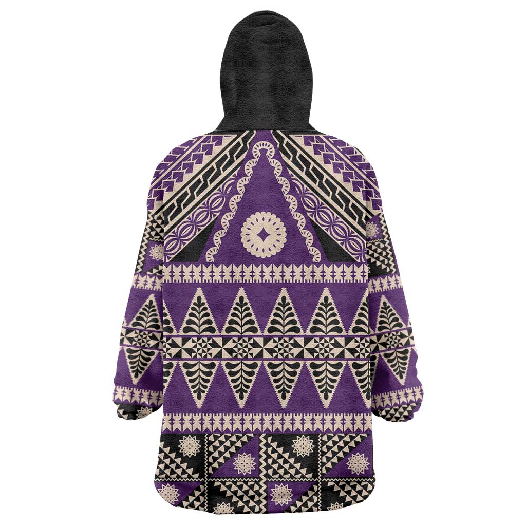 Vintage Bula Fiji Wearable Blanket Hoodie Purple Tapa Masi Motif LT9 - Polynesian Pride