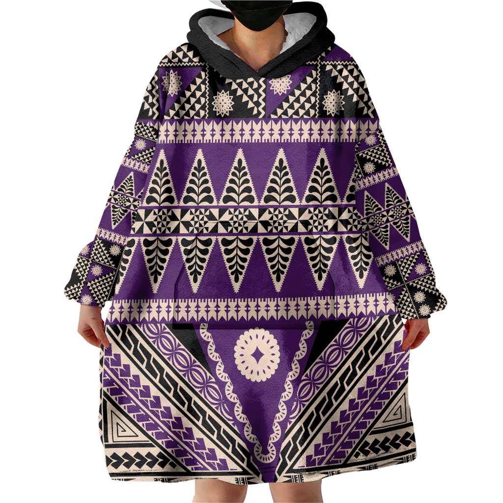 Vintage Bula Fiji Wearable Blanket Hoodie Purple Tapa Masi Motif LT9 - Polynesian Pride