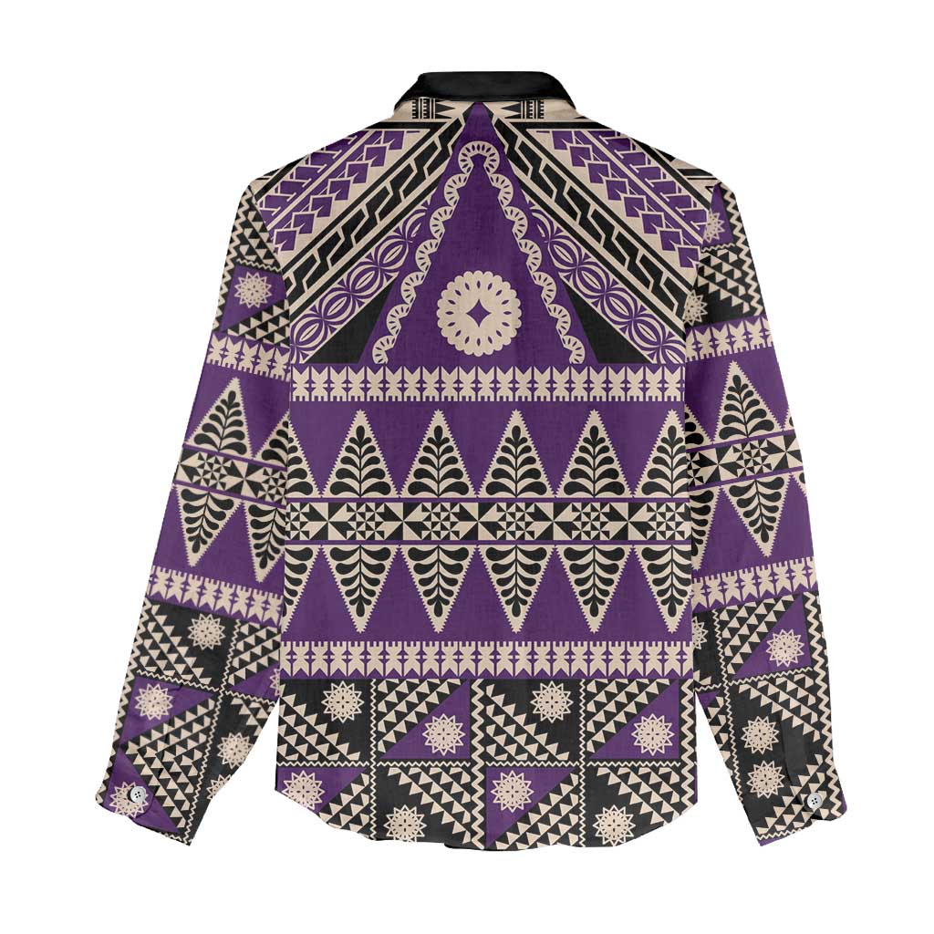 Vintage Bula Fiji Women Casual Shirt Purple Tapa Masi Motif LT9 - Polynesian Pride