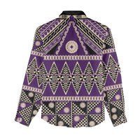 Vintage Bula Fiji Women Casual Shirt Purple Tapa Masi Motif LT9 - Polynesian Pride