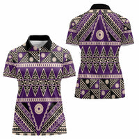 Vintage Bula Fiji Women Polo Shirt Purple Tapa Masi Motif LT9 - Polynesian Pride