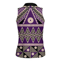 Vintage Bula Fiji Women Sleeveless Polo Shirt Purple Tapa Masi Motif LT9 - Polynesian Pride
