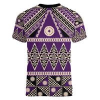 Vintage Bula Fiji Women V-Neck T-Shirt Purple Tapa Masi Motif LT9 - Polynesian Pride