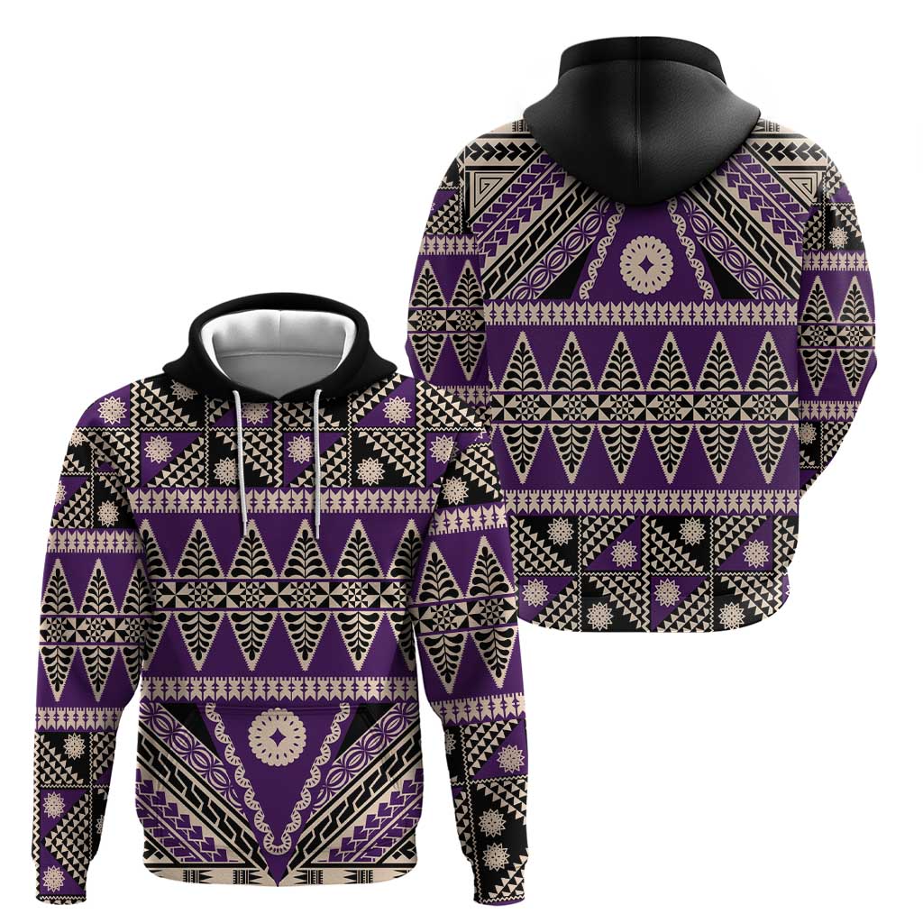 Vintage Bula Fiji Zip Hoodie Purple Tapa Masi Motif