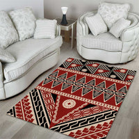 Vintage Bula Fiji Area Rug Red Tapa Masi Motif