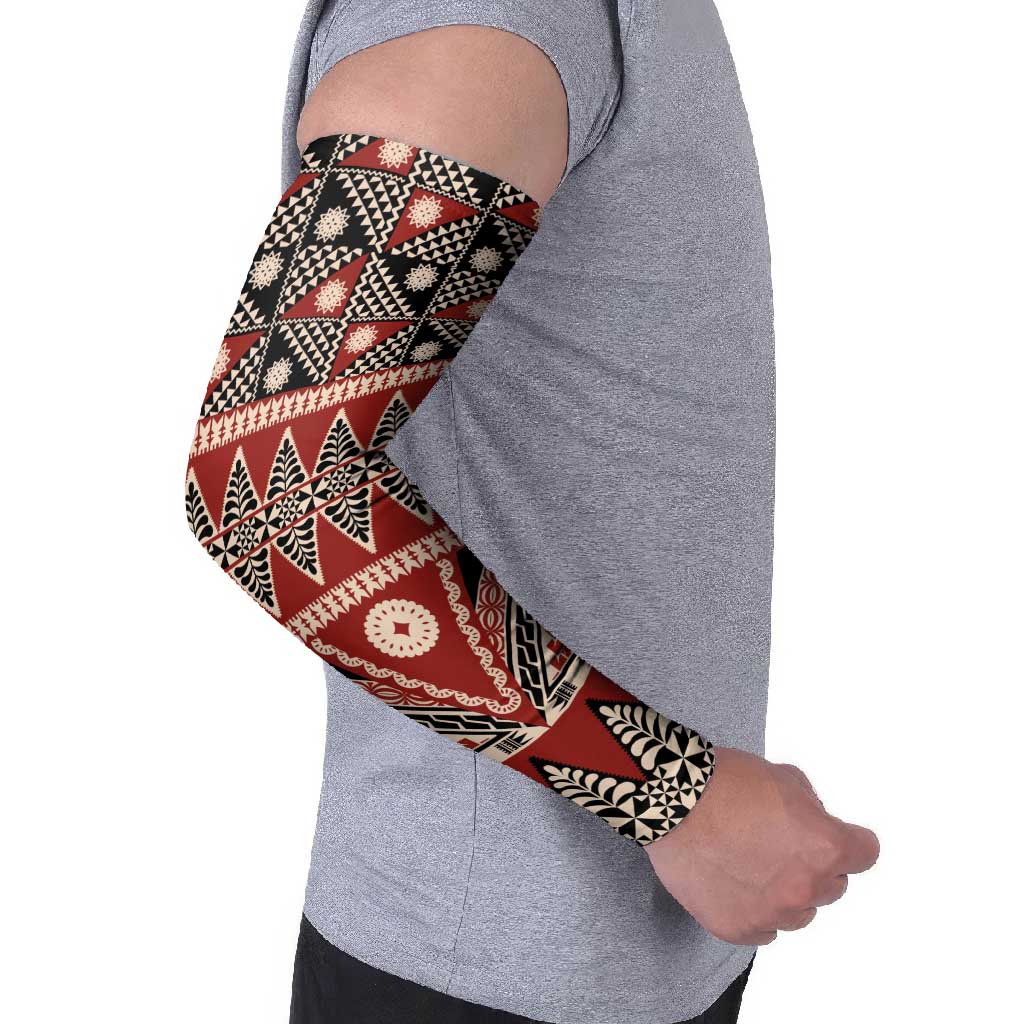 Vintage Bula Fiji Arm Sleeves Red Tapa Masi Motif - Polynesian Pride