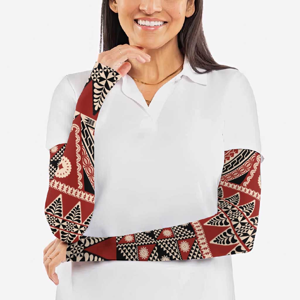 Vintage Bula Fiji Arm Sleeves Red Tapa Masi Motif - Polynesian Pride