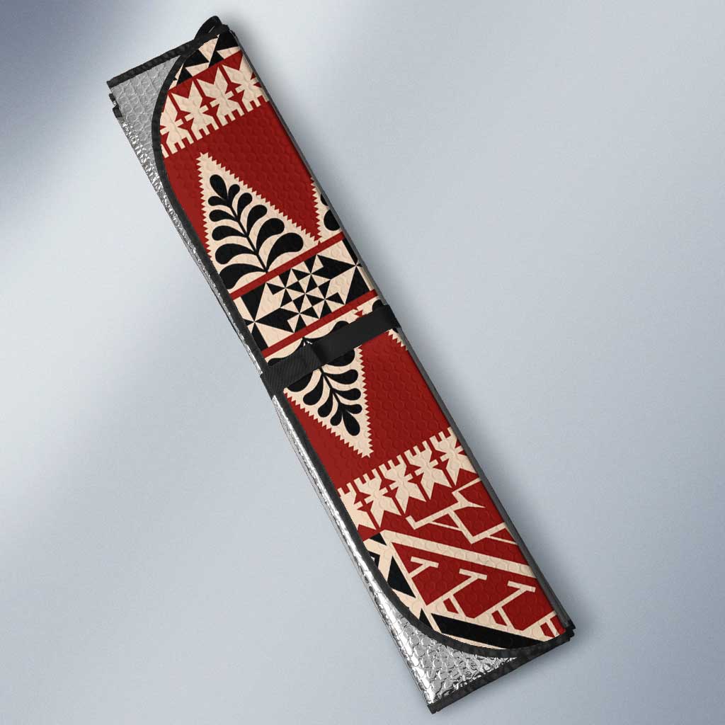 Vintage Bula Fiji Auto Sun Shade Red Tapa Masi Motif - Polynesian Pride