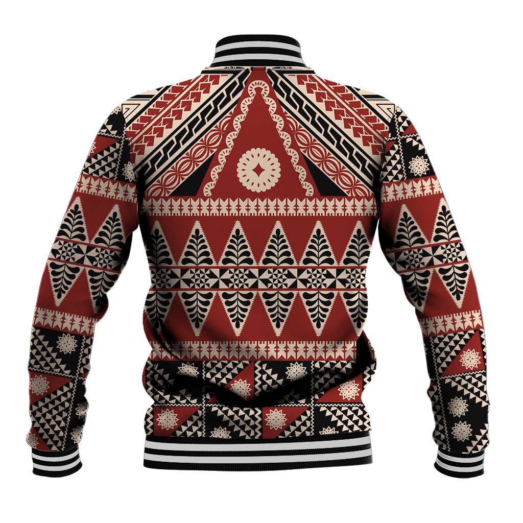 Vintage Bula Fiji Baseball Jacket Red Tapa Masi Motif