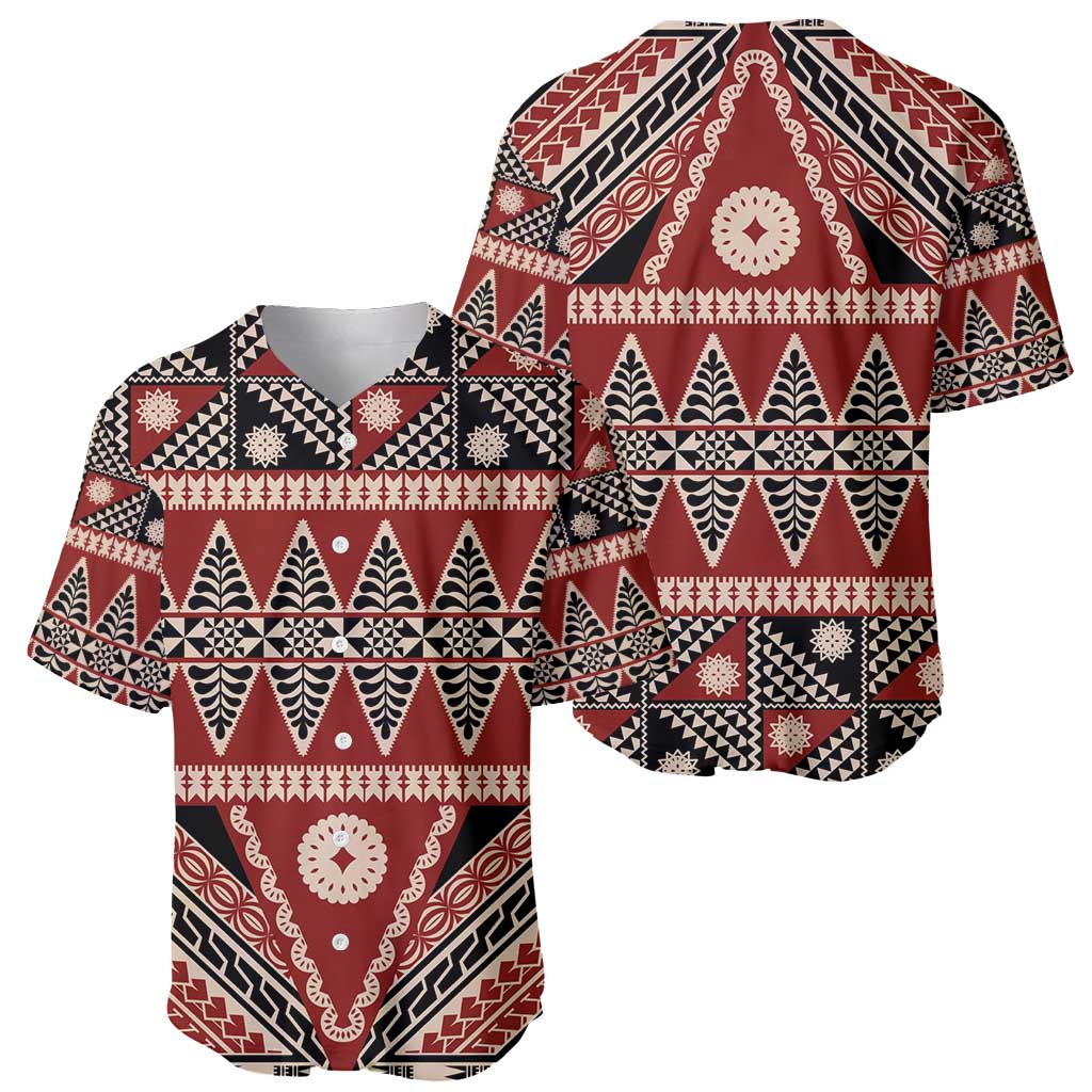 Vintage Bula Fiji Baseball Jersey Red Tapa Masi Motif