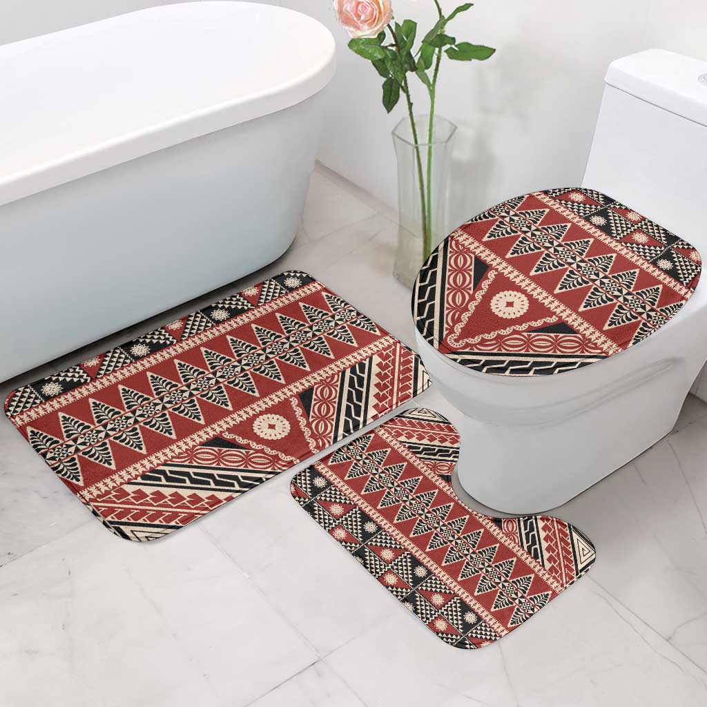 Vintage Bula Fiji Bathroom Set Red Tapa Masi Motif - Polynesian Pride