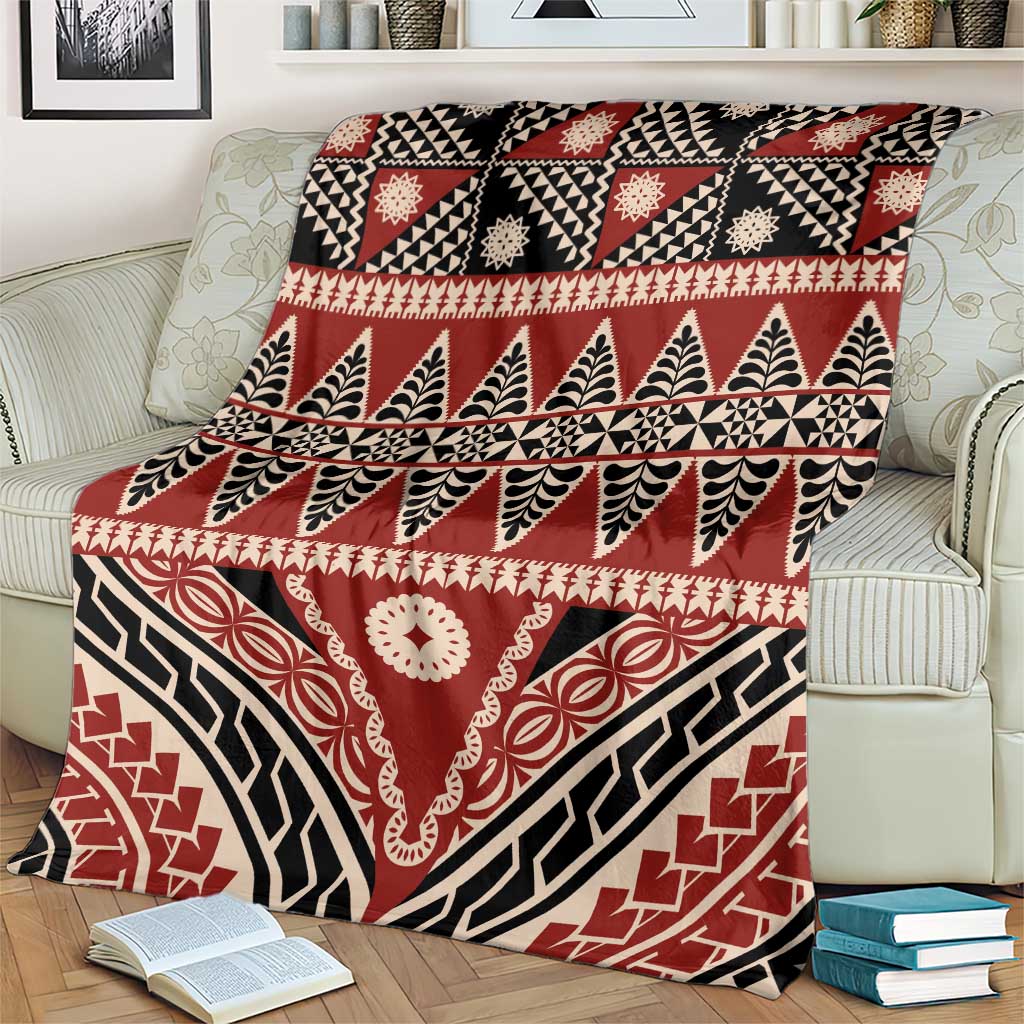 Vintage Bula Fiji Blanket Red Tapa Masi Motif LT9 - Polynesian Pride