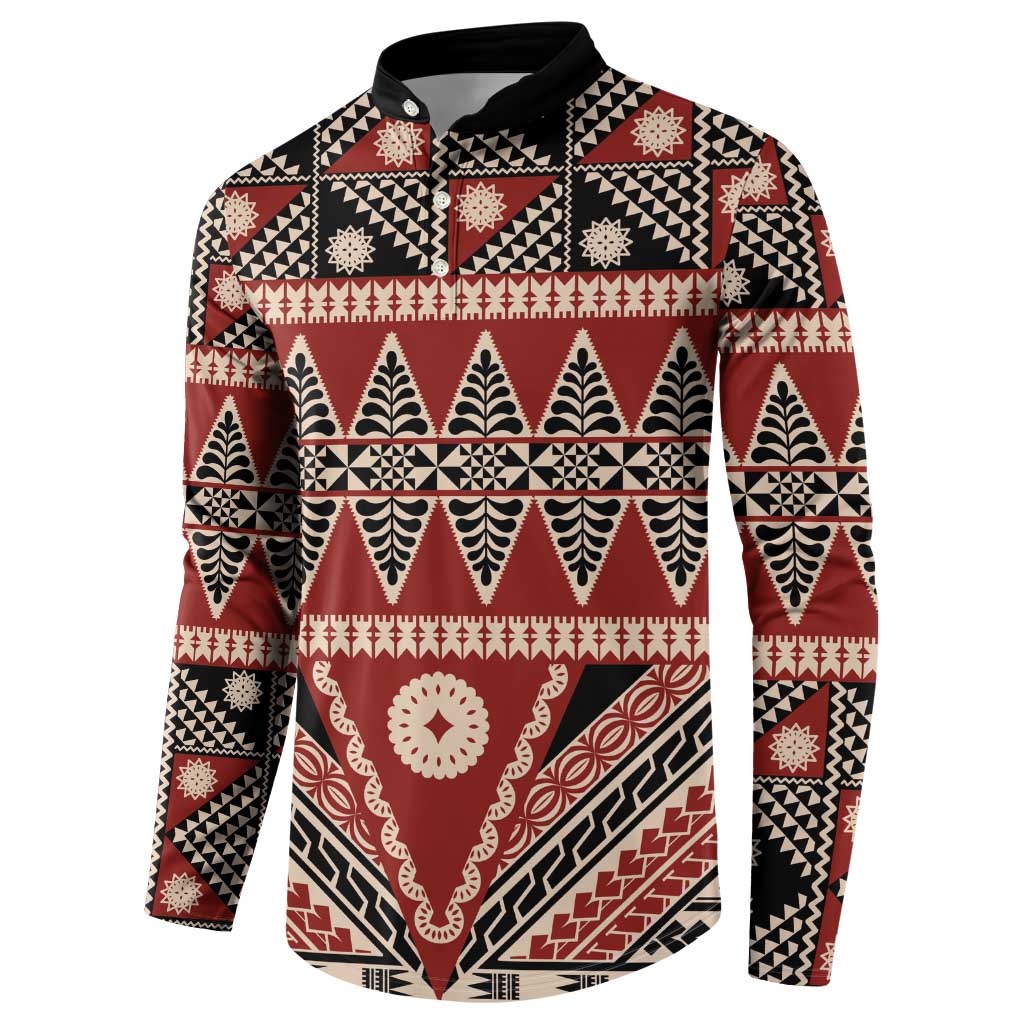 Vintage Bula Fiji Button Sweatshirt Red Tapa Masi Motif