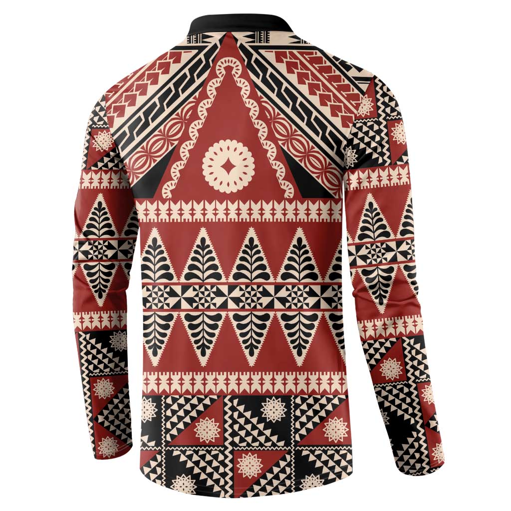 Vintage Bula Fiji Button Sweatshirt Red Tapa Masi Motif