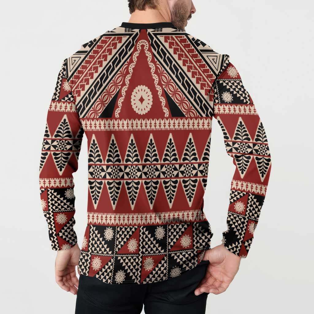 Vintage Bula Fiji Button Sweatshirt Red Tapa Masi Motif