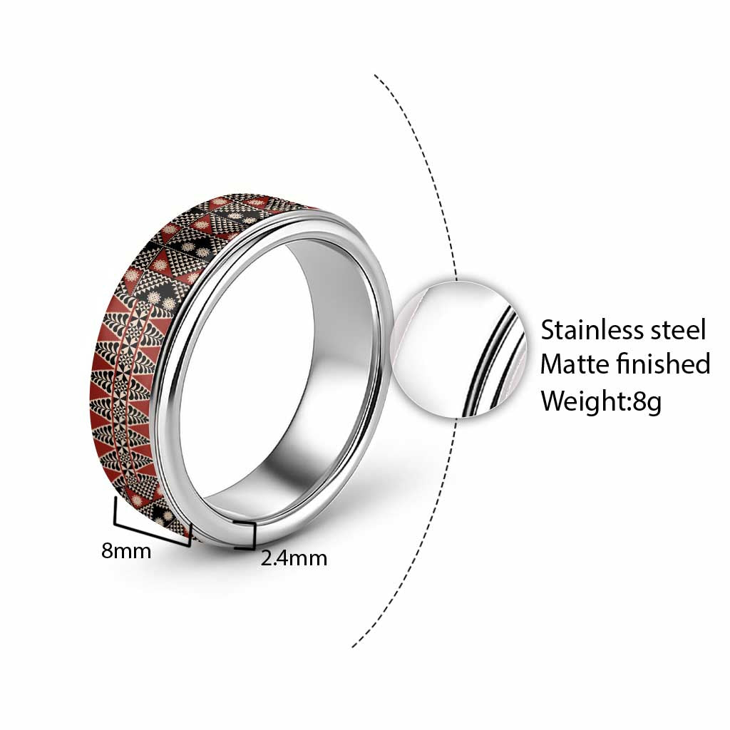 Vintage Bula Fiji Classic Ring Red Tapa Masi Motif - Polynesian Pride