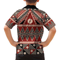 Vintage Bula Fiji Family Matching Long Sleeve Bodycon Dress and Hawaiian Shirt Red Tapa Masi Motif LT9 - Polynesian Pride