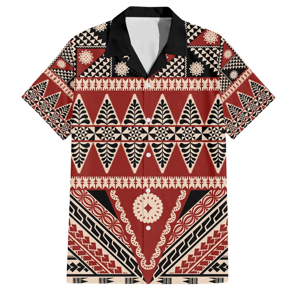Vintage Bula Fiji Family Matching Long Sleeve Bodycon Dress and Hawaiian Shirt Red Tapa Masi Motif LT9 Dad's Shirt - Short Sleeve Red - Polynesian Pride