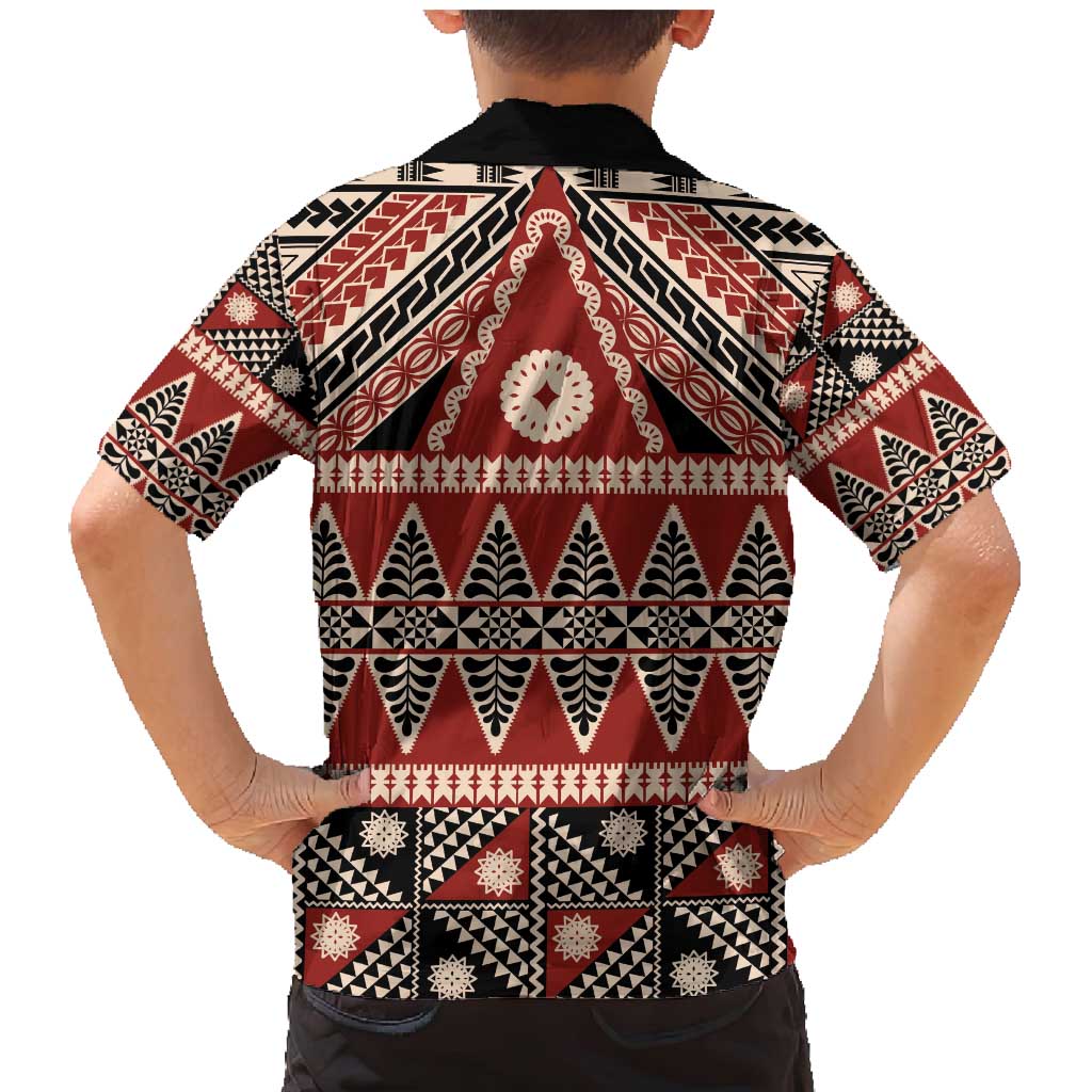Vintage Bula Fiji Family Matching Mermaid Dress and Hawaiian Shirt Red Tapa Masi Motif LT9 - Polynesian Pride