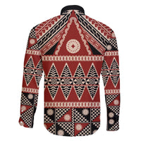 Vintage Bula Fiji Family Matching Off The Shoulder Long Sleeve Dress and Hawaiian Shirt Red Tapa Masi Motif LT9 - Polynesian Pride