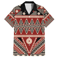 Vintage Bula Fiji Family Matching Off Shoulder Maxi Dress and Hawaiian Shirt Red Tapa Masi Motif LT9 Dad's Shirt - Short Sleeve Red - Polynesian Pride
