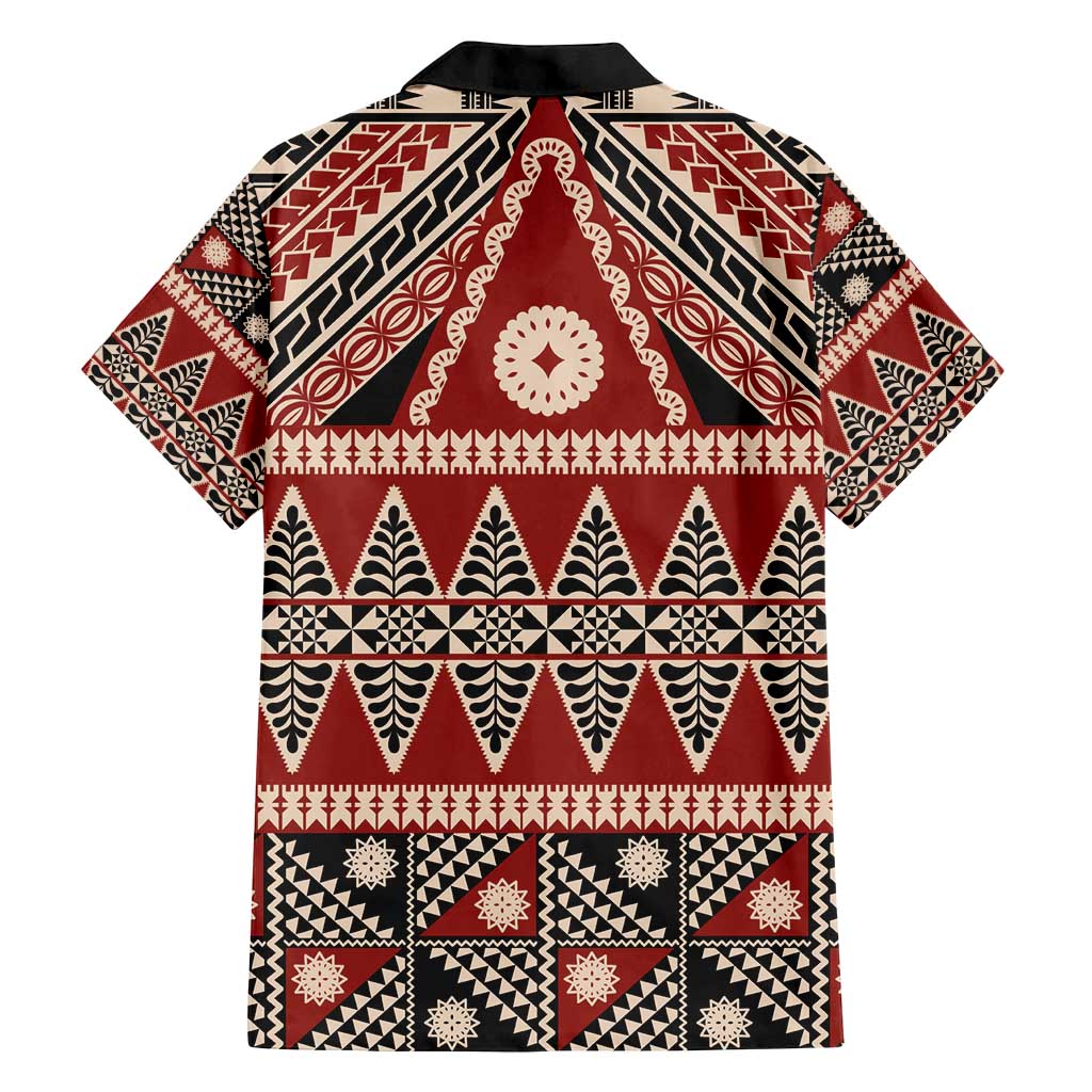 Vintage Bula Fiji Family Matching Off Shoulder Maxi Dress and Hawaiian Shirt Red Tapa Masi Motif LT9 - Polynesian Pride