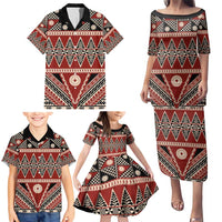 Vintage Bula Fiji Family Matching Puletasi and Hawaiian Shirt Red Tapa Masi Motif LT9 - Polynesian Pride