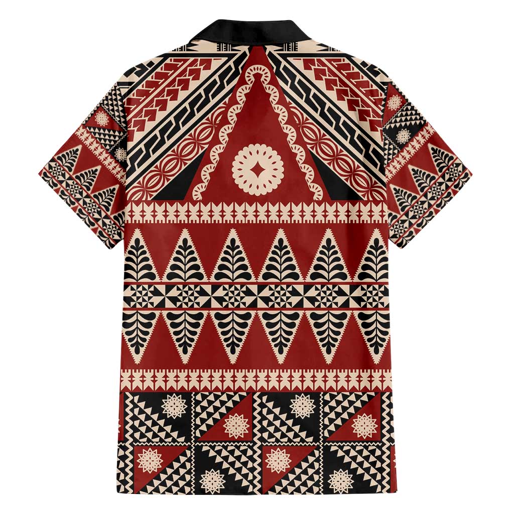 Vintage Bula Fiji Family Matching Short Sleeve Bodycon Dress and Hawaiian Shirt Red Tapa Masi Motif LT9 - Polynesian Pride