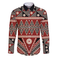 Vintage Bula Fiji Family Matching Short Sleeve Bodycon Dress and Hawaiian Shirt Red Tapa Masi Motif LT9 Dad's Shirt - Long Sleeve Red - Polynesian Pride