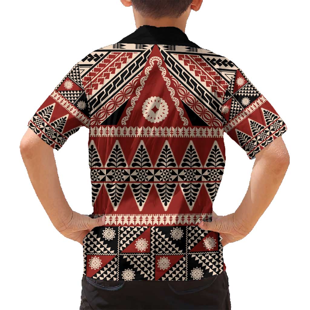 Vintage Bula Fiji Family Matching Summer Maxi Dress and Hawaiian Shirt Red Tapa Masi Motif LT9 - Polynesian Pride
