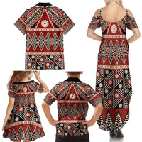 Vintage Bula Fiji Family Matching Summer Maxi Dress and Hawaiian Shirt Red Tapa Masi Motif LT9 - Polynesian Pride