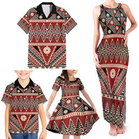Vintage Bula Fiji Family Matching Tank Maxi Dress and Hawaiian Shirt Red Tapa Masi Motif LT9 - Polynesian Pride