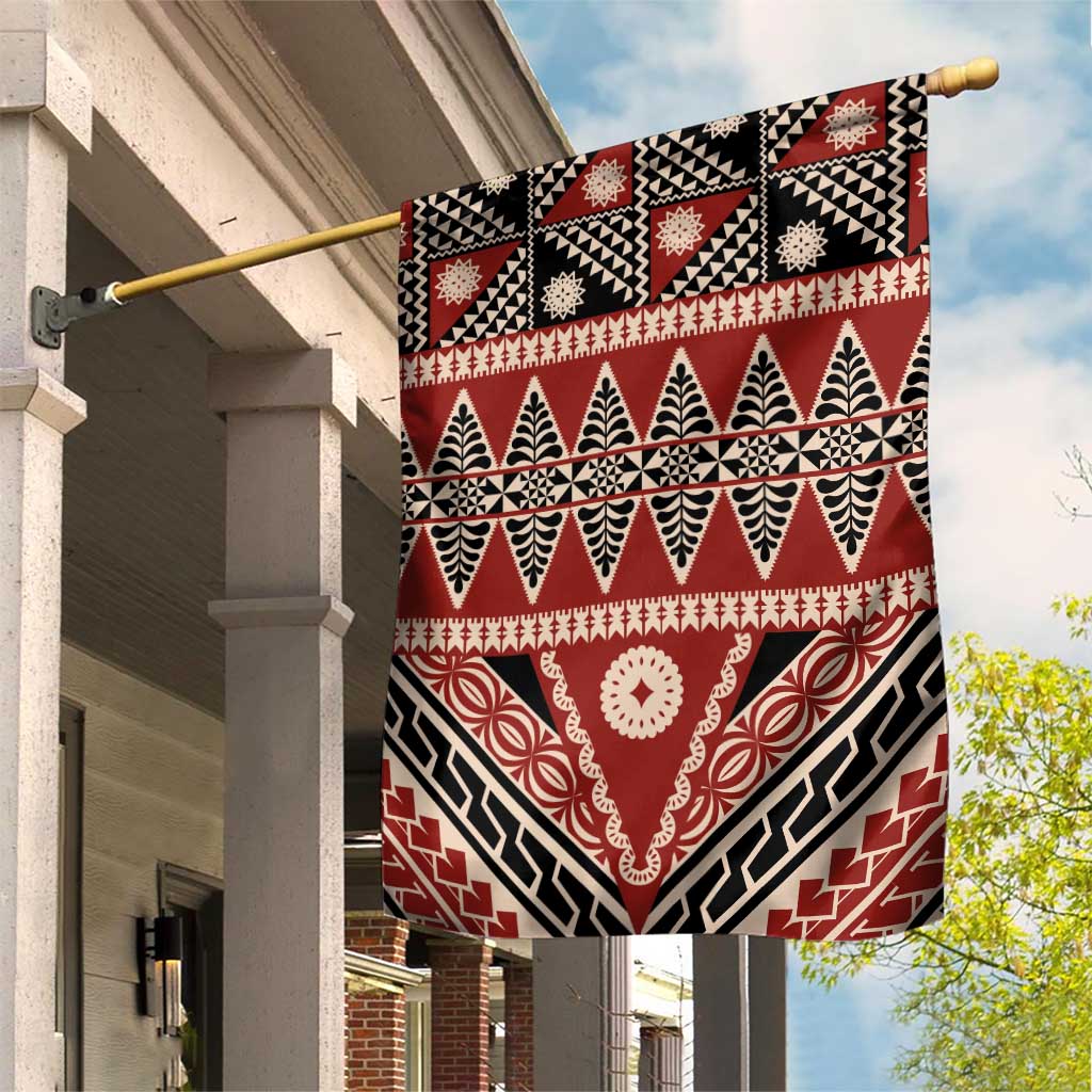 Vintage Bula Fiji Garden Flag Red Tapa Masi Motif