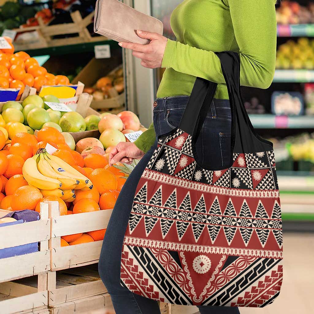 Vintage Bula Fiji Grocery Bag Red Tapa Masi Motif
