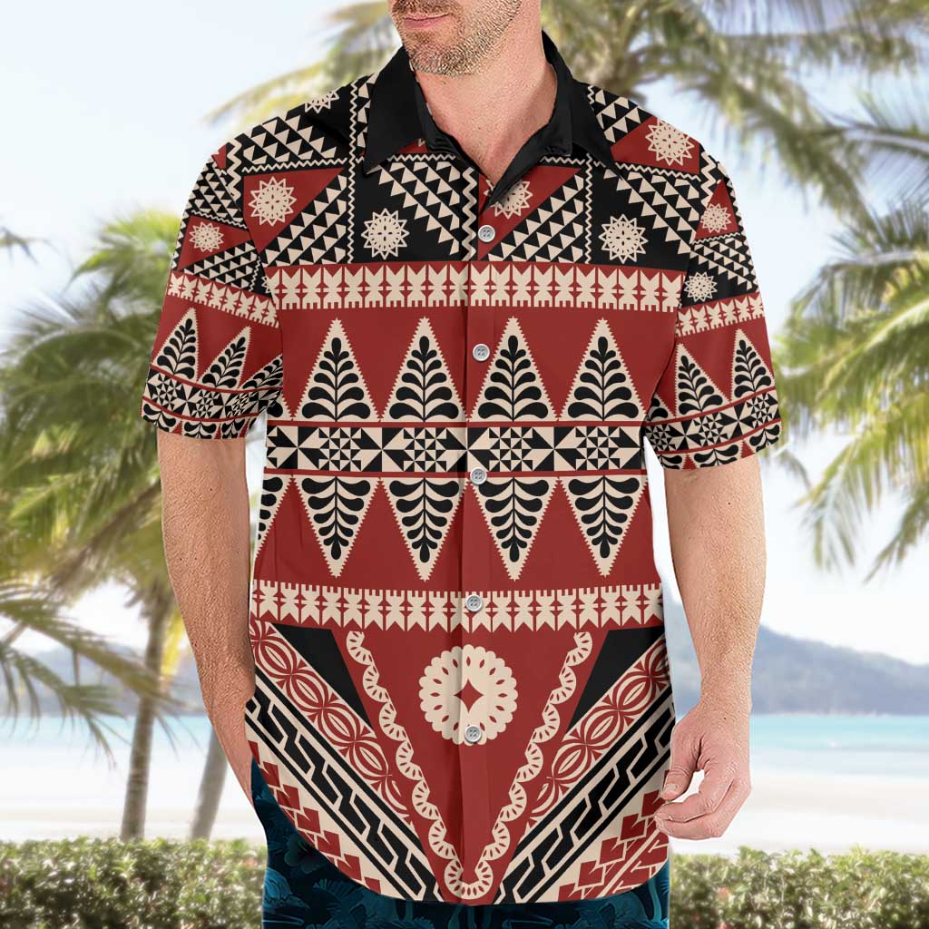 Vintage Bula Fiji Hawaiian Shirt Red Tapa Masi Motif