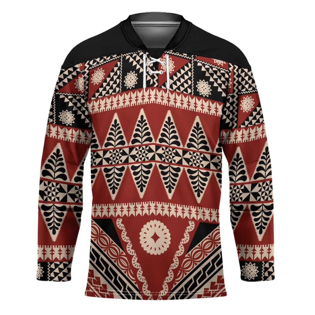 Vintage Bula Fiji Hockey Jersey Red Tapa Masi Motif - Polynesian Pride