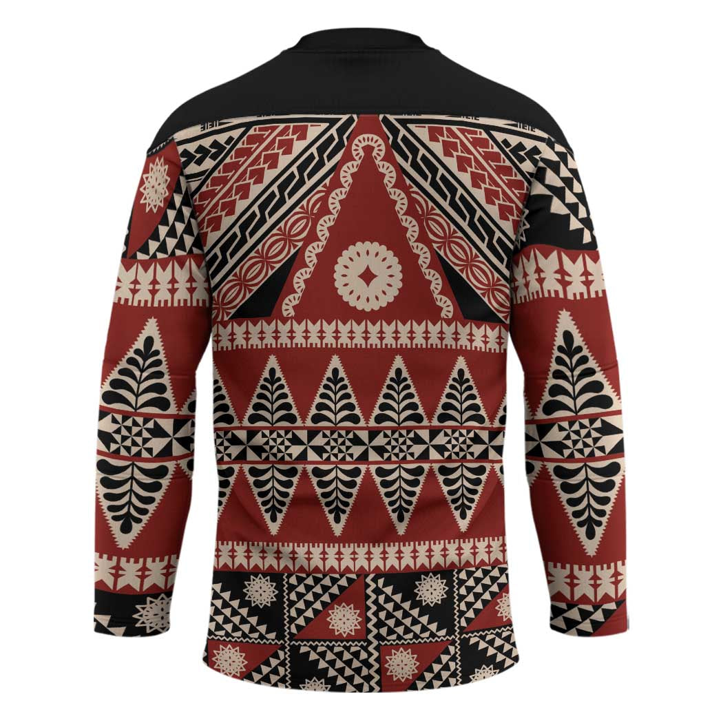 Vintage Bula Fiji Hockey Jersey Red Tapa Masi Motif - Polynesian Pride