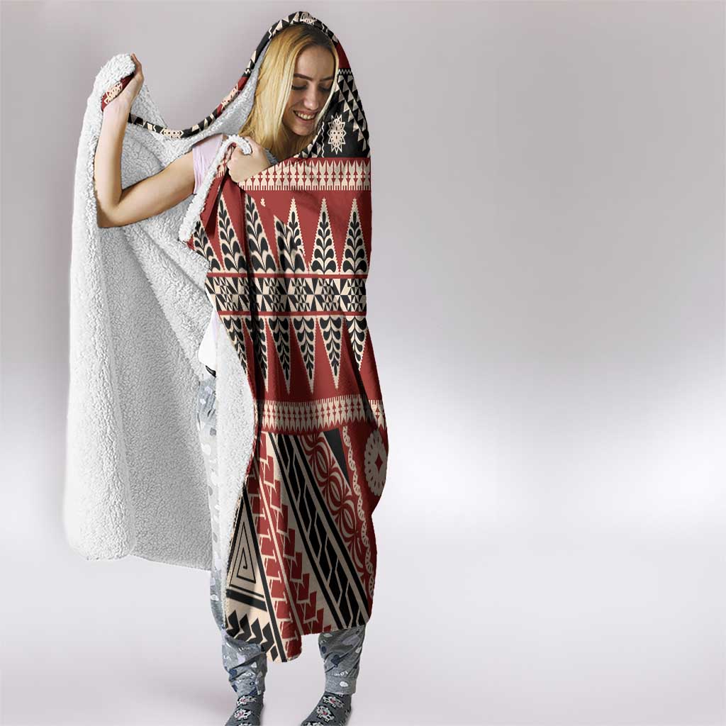 Vintage Bula Fiji Hooded Blanket Red Tapa Masi Motif