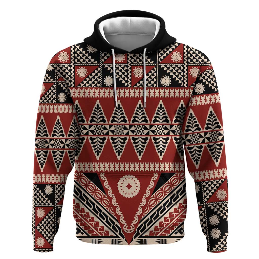 Vintage Bula Fiji Hoodie Red Tapa Masi Motif