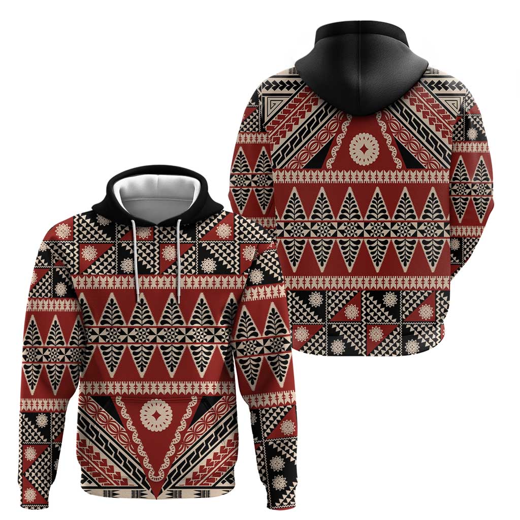 Vintage Bula Fiji Hoodie Red Tapa Masi Motif